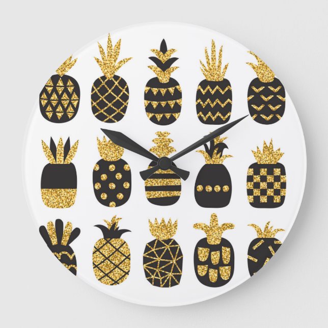 Black Pineapples: Unique Textured Set Large Clock (Front)