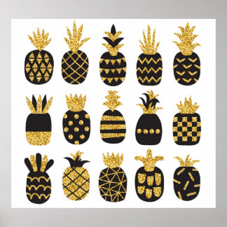 Black Pineapples: Unique Textured Set Poster