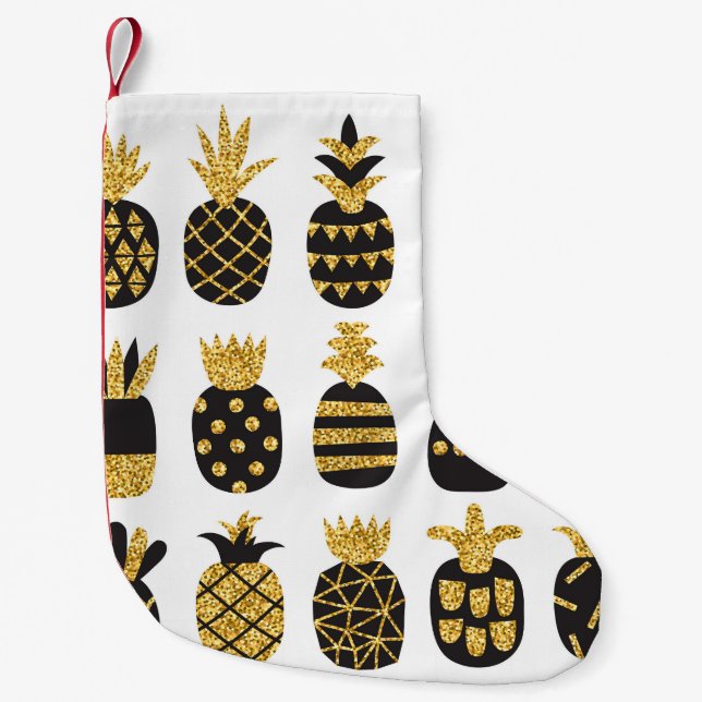 Black Pineapples: Unique Textured Set Small Christmas Stocking (Front)