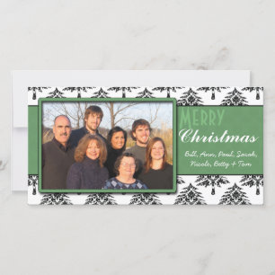 Black Pines Damask Green Trim Merry Christmas Holiday Card
