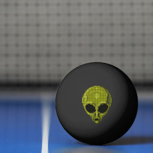 Black Ping Pong Ball with Green Alien Head