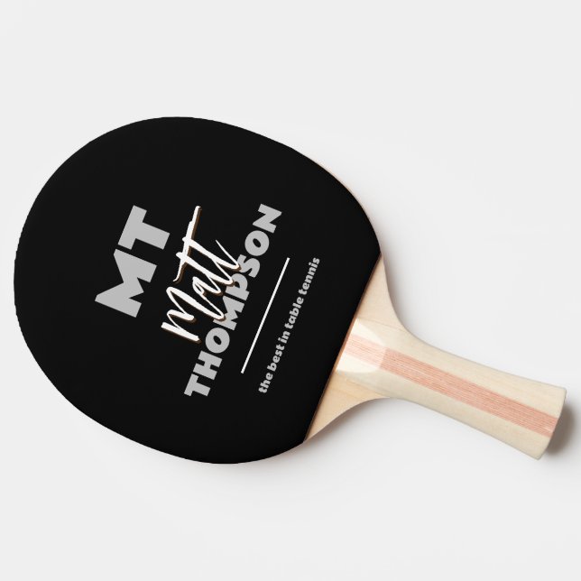 Black Ping Pong Paddle with Name (Side)