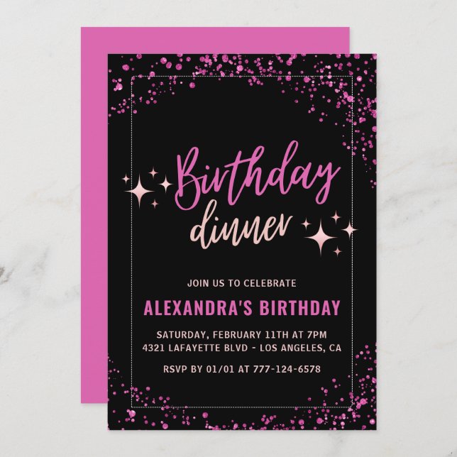 Black Pink 20th birthday invitations Dinner  (Front/Back)