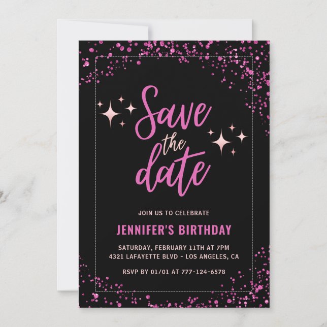 Black Pink 43rd birthday invitation Save the date  (Front)