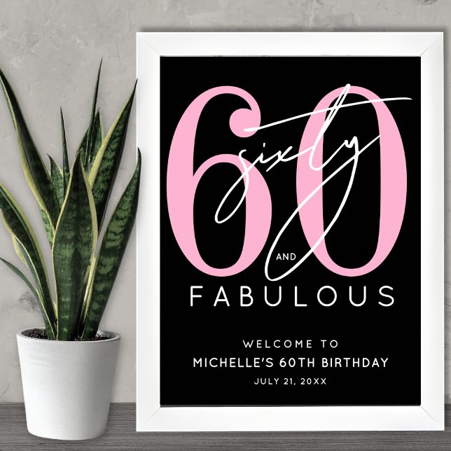Black Pink 60th Birthday Welcome Sign (Black Pink 60th Birthday Welcome Sign)