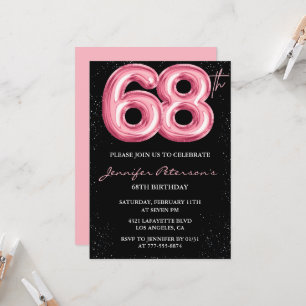 Black Pink 68th birthday invitations Balloon Glam