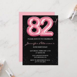 Black Pink 82nd birthday invitations Balloon Glam 