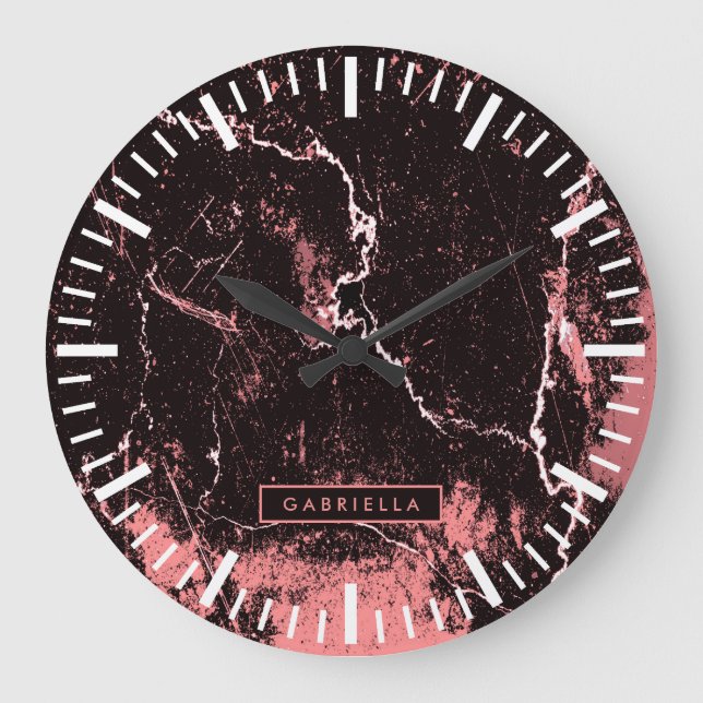 Black & Pink Abstract Large Clock (Front)