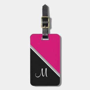 Black Pink Acrylic Burlap Block Painting Luggage Tag