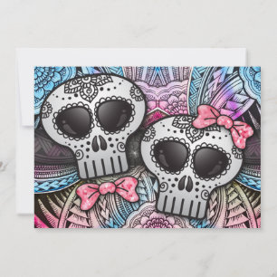 Black Pink and Blue Sugar Skull Wedding Glitter Invitation