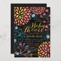 Black Pink and Gold Baby Shower Colourful Floral
