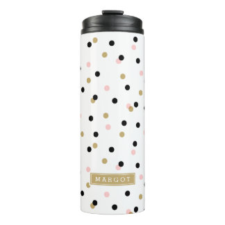 Black Pink and Gold Confetti Dots Monogram Thermal Tumbler