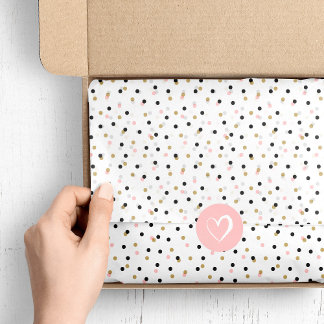 Black Pink and Gold Confetti Dots Tissue Paper