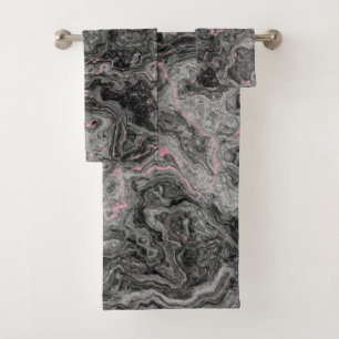 Black, Pink and Gray Marble abstract Bath Towel Set