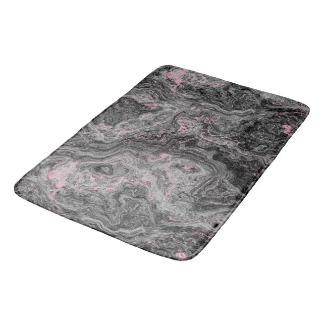Black, Pink and Grey Marble abstract Bath Mat (Angled)
