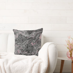 Black, Pink and Grey Marble abstract Cushion