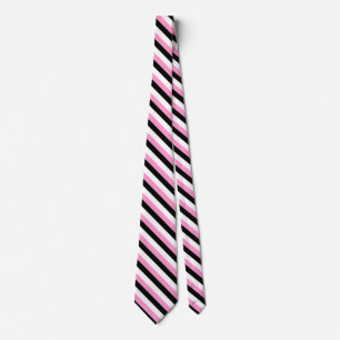 Black, Pink and White Diagonal Stripes necktie