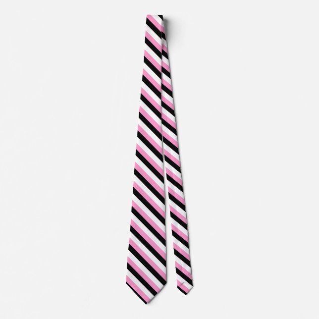 Black, Pink and White Diagonal Stripes necktie (Front)