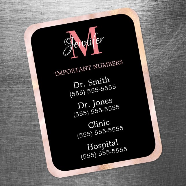 Black Pink and White Important Numbers Monogrammed Magnet (Creator Uploaded)