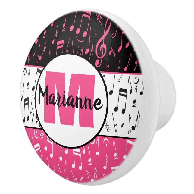 Black pink and white music notes ceramic knob (Right)