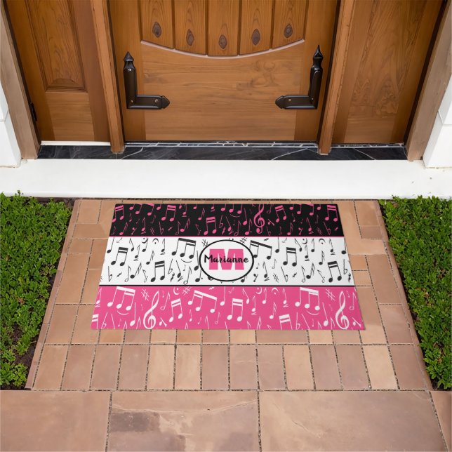 Black pink and white music notes doormat (Outdoor)