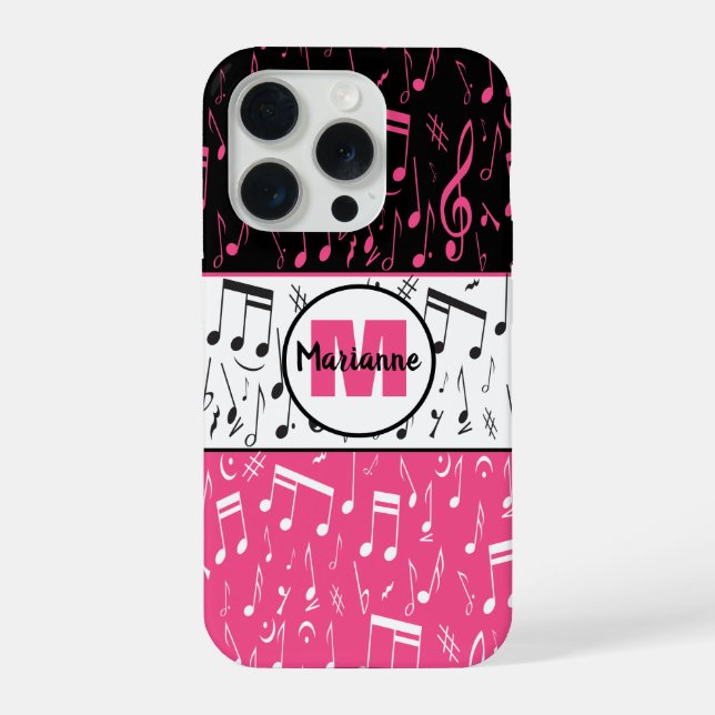 Black pink and white music notes  iPhone case (Back)