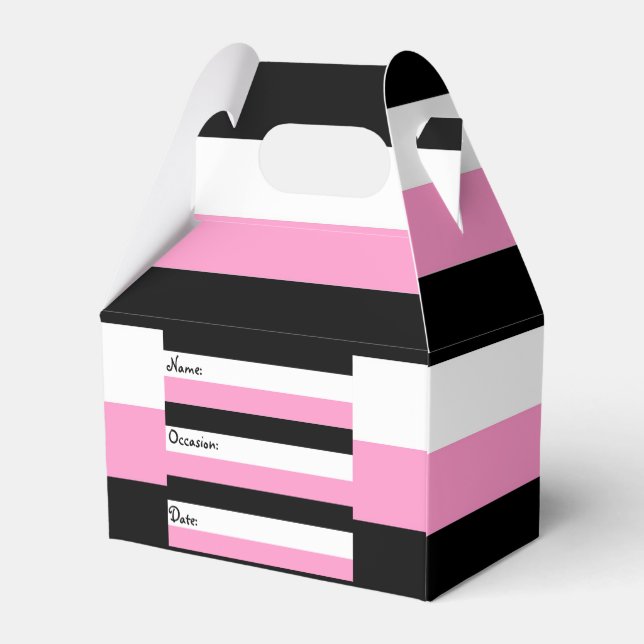 Black, Pink and White Stripes Favour Box (Back Side)