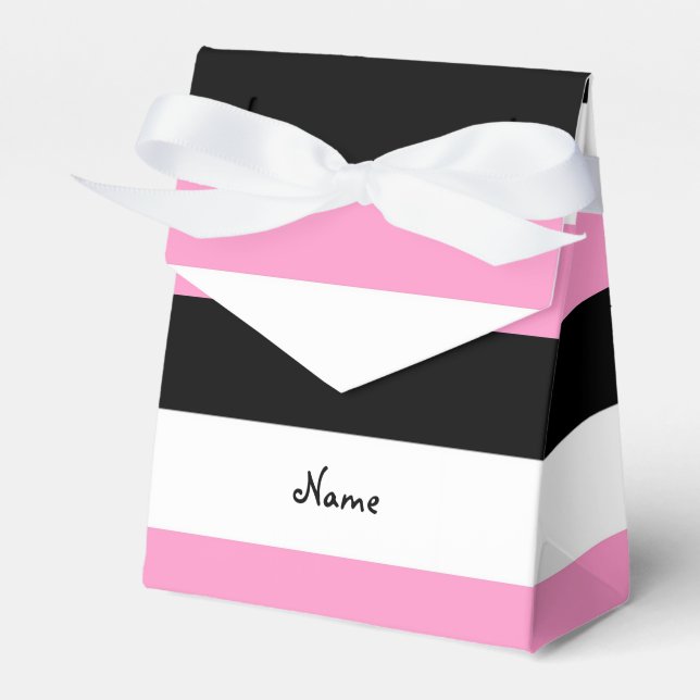 Black, Pink and White Stripes Favour Box (Front Side)