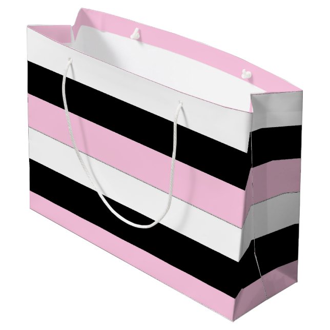 Black, Pink and White Stripes gift bag (Back Angled)