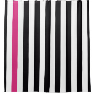 Black Pink And White Stripes Shower Curtain
