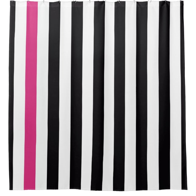 Black Pink And White Stripes Shower Curtain (Front)