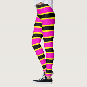 Black Pink and Yellow Stripes Banded Leggings