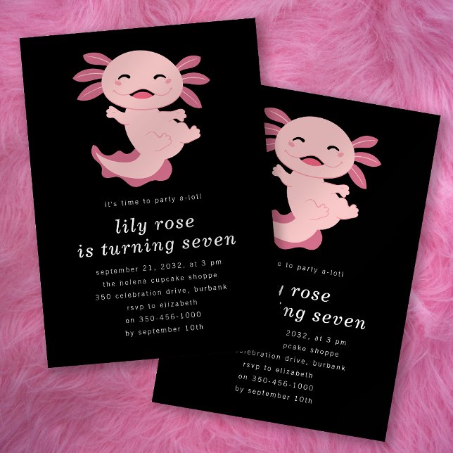 Black Pink Axolotl Birthday Party Invitation (Creator Uploaded)