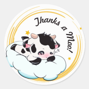 Black Pink Baby Cow White Cloud Elegant Thank you Classic Round Sticker