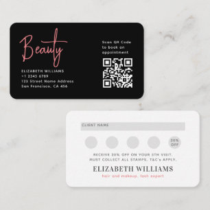 Black Pink Beauty Professional QR Code Loyalty Business Card