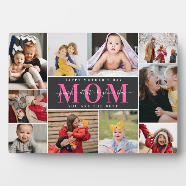 Black & Pink Best Mom Mother's Day Photo Collage Plaque (Front)