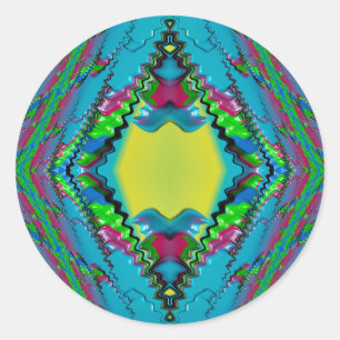 ~ Black Pink Blue and Yellow Fractal ~ Classic Round Sticker