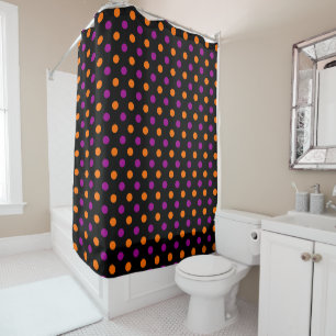 Black Pink Blue Polka Dot Pattern Shower Curtain
