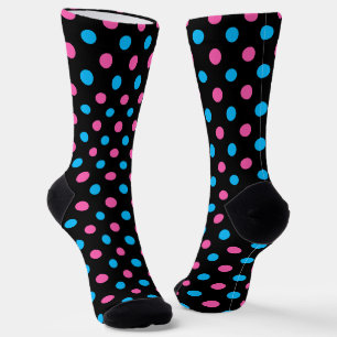 Black Pink Blue Polka Dot Pattern Socks