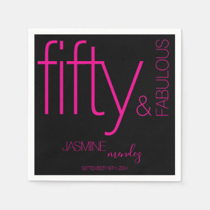 Black Pink Bold Glam Fifty and Fabulous Birthday Napkin