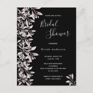 Black pink botanical Bridal Shower invitation Postcard