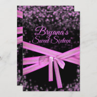 Black & Pink Bow Glitter Lights Sweet 16 Birthday