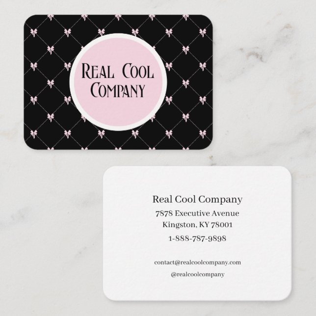 Black & Pink Bow Monogram Business Card (Front/Back)