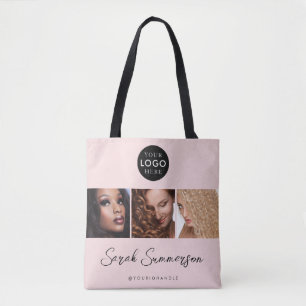 Black Pink Business Logo 3 Photo Hair Salon Tote Bag
