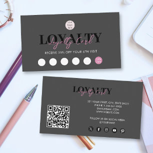 Black & Pink Business Logo QR Code Loyalty  Business Card