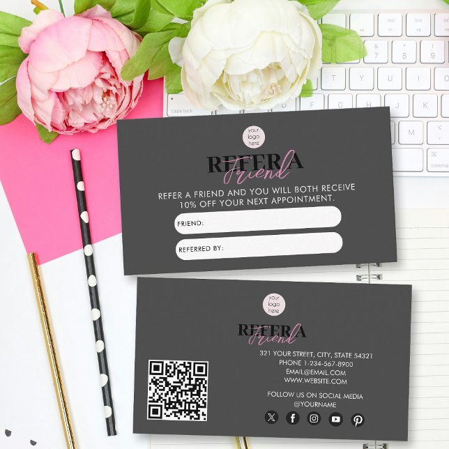 Black & Pink Business Refer A Friend Referral Card (Black & Pink Business Refer A Friend Referral Card)