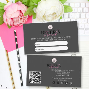 Black & Pink Business Refer A Friend Referral Card