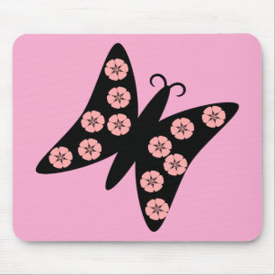 Black & Pink Butterfly Design Mouse Pad