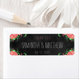 Black Pink Chalkboard Floral Wedding Favour Labels
