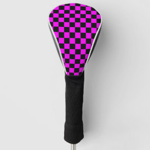 Black + Pink Check Checkered Checkerboard Pattern Golf Head Cover